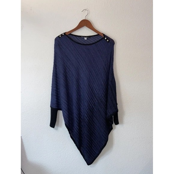 WHBM sz L/XL Sweater Ombre Poncho Asymmetrical Hem navy black metallic top cover - Picture 1 of 6